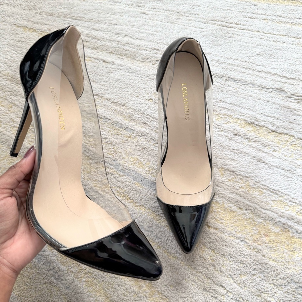 Los Altos/Unknown Black Patent PVC Pointed-Toe Stiletto Heels